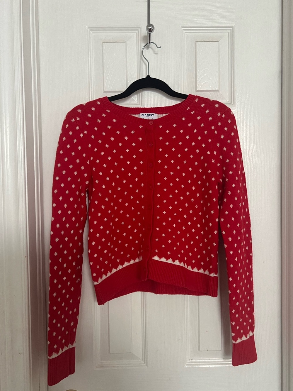 Old Navy Sosoft Red Pattern Crewneck Cardigan